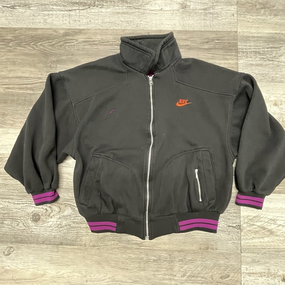 Vintage‎ 80s Nike Black Purple Red Full Zip Up Varsity Sweatshirt Retro Bomber M
